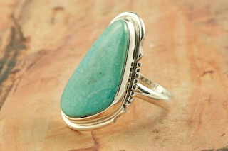 Genuine Skyline Turquoise set in Sterling Silver Ring.  Created by Navajo Artist Arkie Nelson. Signed by the artist.